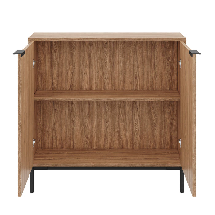 Armoire décorative de rangement mince Nordika à 2 portes - noyer clair