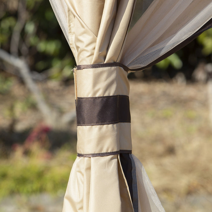 Outsunny 12' X 10' Tente D'auvent De Tonnelle D'exterieur A 2 Niveaux Pour Terrasse Avec Parois Laterales En Maille Zippee, Cadre En Acier Massif, Toit Arque, Beige