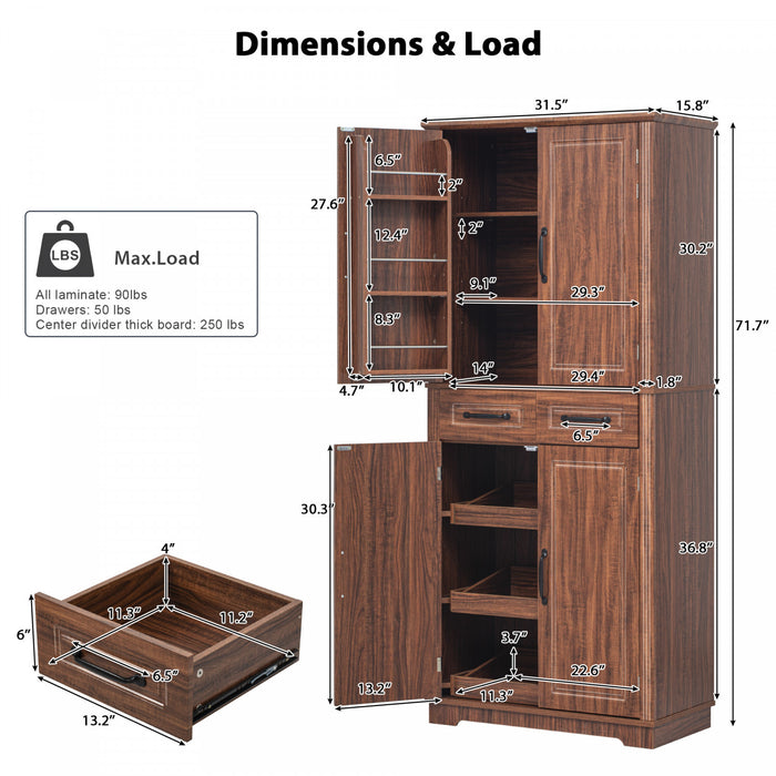 Armoire De Rangement Fabian 72\" Avec Etageres Reglables Et Organiseurs Coulissants - Marron