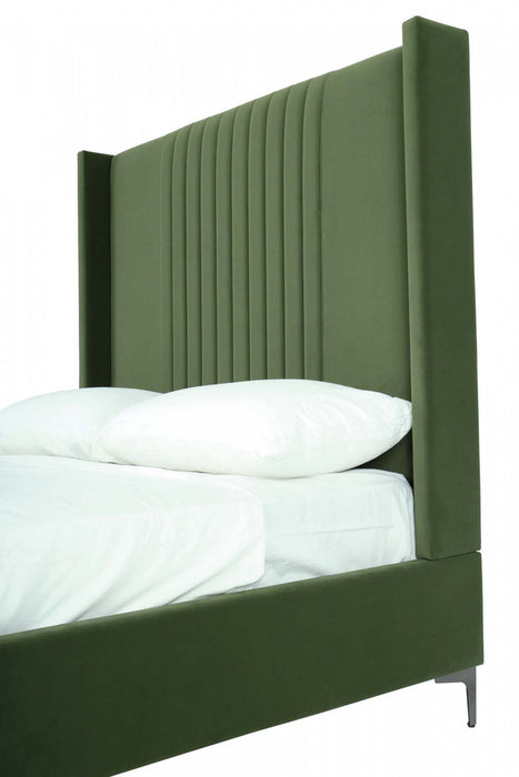 Lit complet Promenade style milieu du siecle moderne en velours capitonne vert mousse