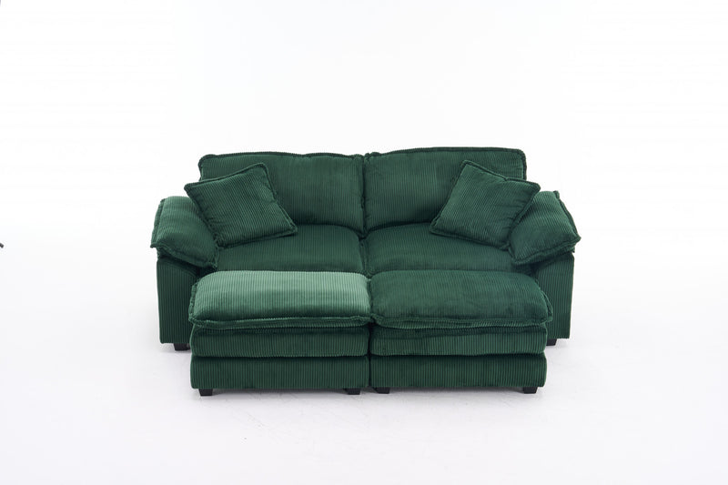 Liam Canape modulaire confortable Cloud 84,6\" avec revetement en velours cotele, Vert