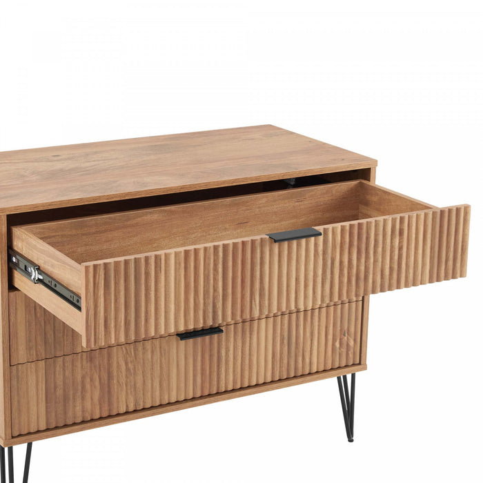 Commode moderne Dumbo 35\" a cannelures en brun dore (3 tiroirs)