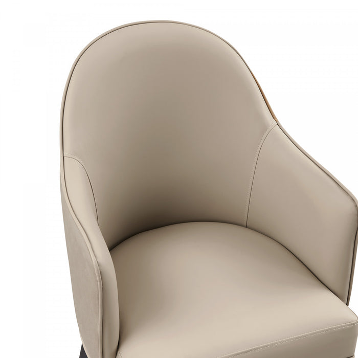 Fauteuil moderne Hillman en cuir vegetalien et velours avec accoudoirs en bois, sable - Lot de 2