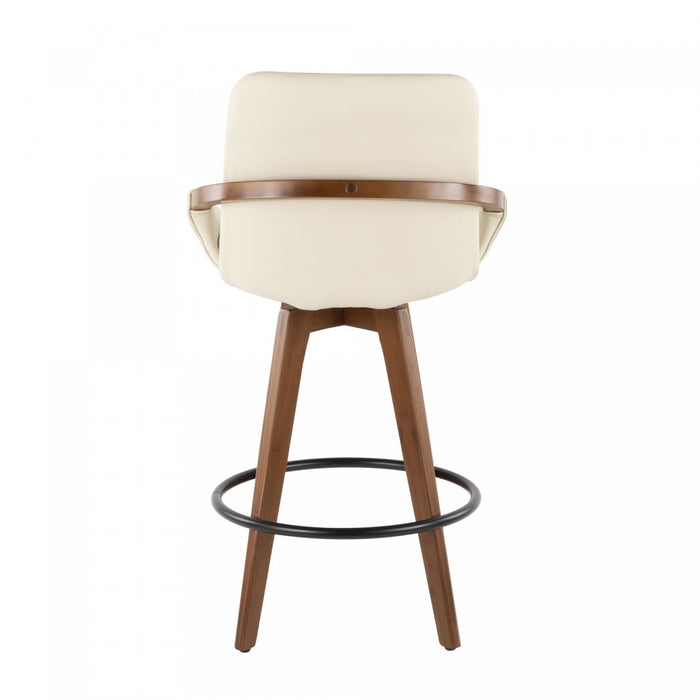 Tabouret moderne du milieu du 20e siècle Cosmo de hauteur comptoir en similicuir - noyer et crème