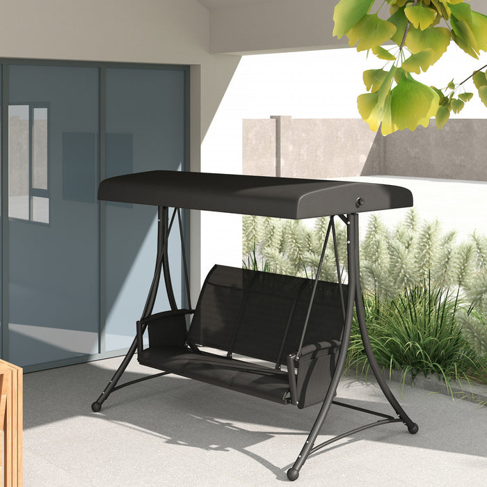 Outsunny Balancoire D'exterieur Pour 3 Personnes Avec Auvent Reglable, Noir