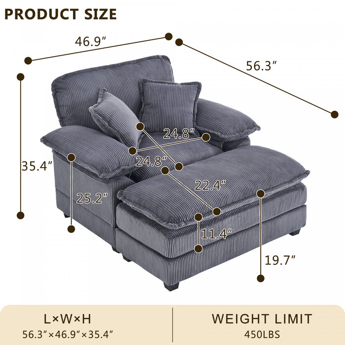Liam Canape d'interieur moderne en velours cotele 46,9\" avec 2 coussins moelleux, Noir