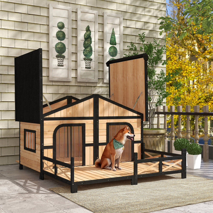 Pawhut Grande Niche En Bois Pour Chien, Chenil Pour Chien Sureleve Pour Animaux De Compagnie, Abri Pour Meubles De Maison Pour Animaux De Compagnie Plateau Coulissant 59\" L Bois Naturel