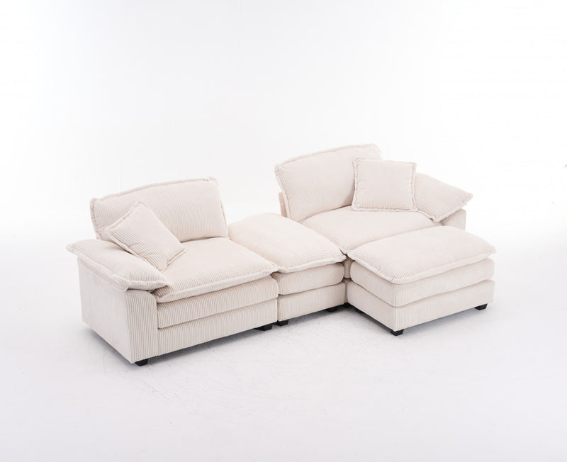 Liam Canape modulaire confortable Cloud 84,6\" avec revetement en velours cotele, Blanc