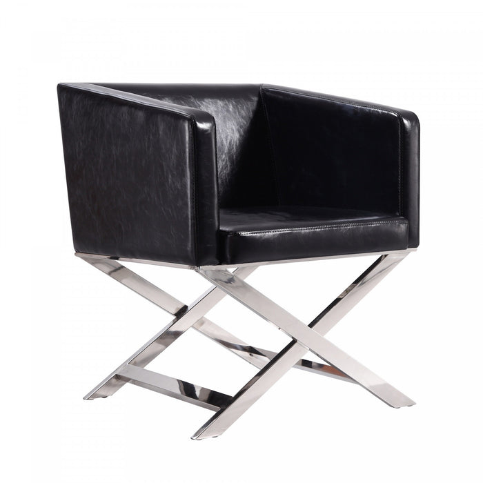 Fauteuil d’appoint contemporain en cuir vegetalien Hollywood, noir – Lot de 2