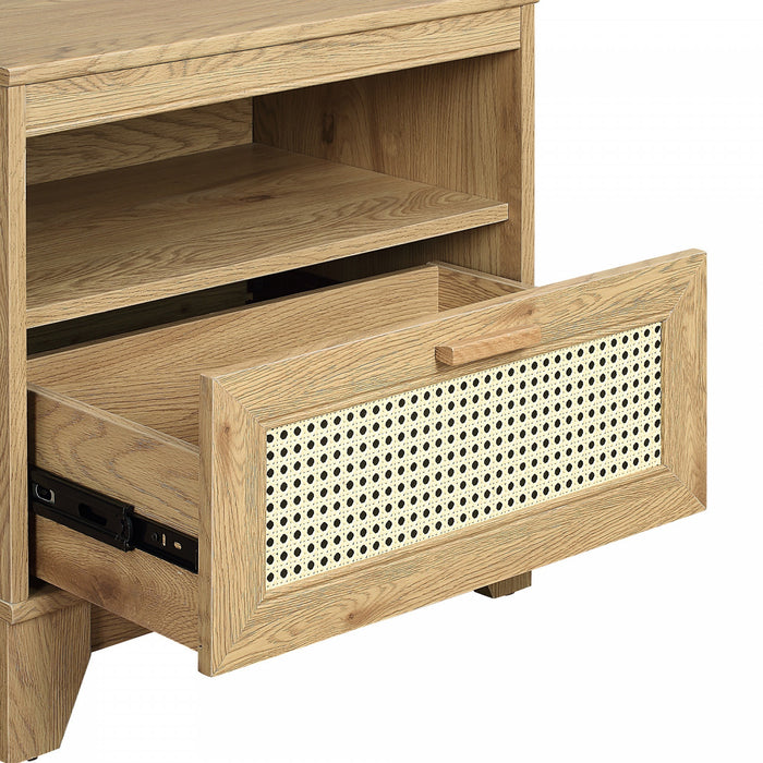 Table de nuit Sheridan style milieu du siecle 56 cm en bois naturel (1 tiroir) – Lot de 2