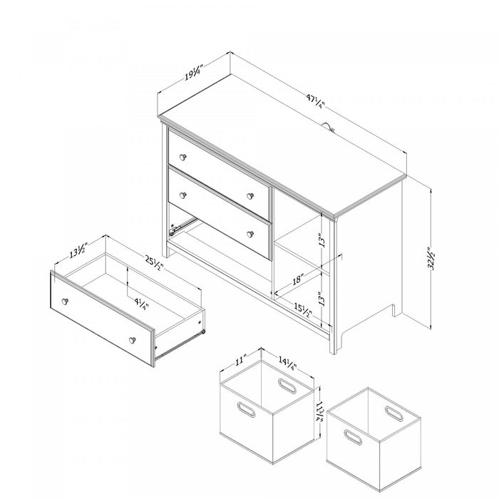 Cotton Candy Commode 3 Tiroirs Avec Paniers De Rangement - Blanc Solide