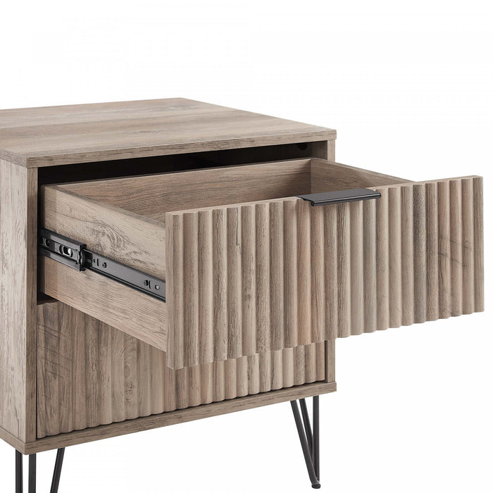 Table de nuit moderne Dumbo 20\" a cannelures, gris rustique (2 tiroirs)