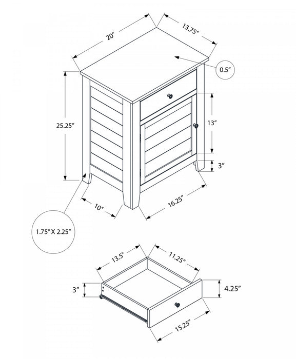 Table de bout, d’appoint et de nuit de style transitionnel avec tiroir de rangement et placages gris pour la chambre à coucher