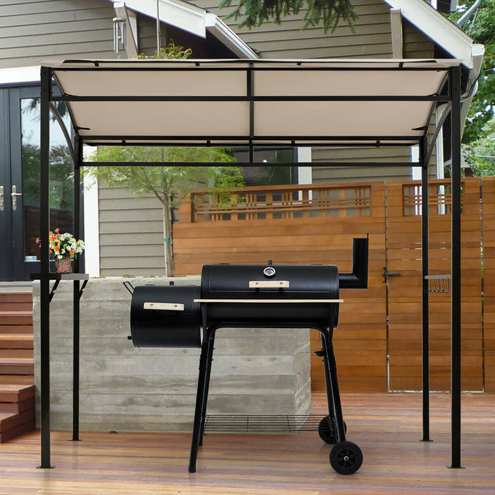 7’x4.5 ’ Grill Gazebo Patio Exterieur Jardin Bbq Auvent Abri Crochet De Rangement Beige
