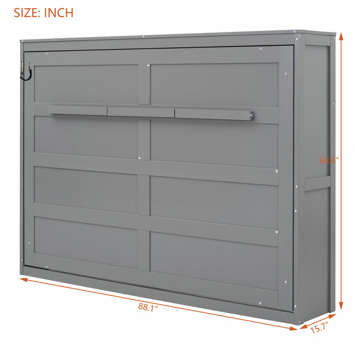 Evelyn Lit mural escamotable gain de place Murphy avec design d’armoire pliable, taille Queen, gris