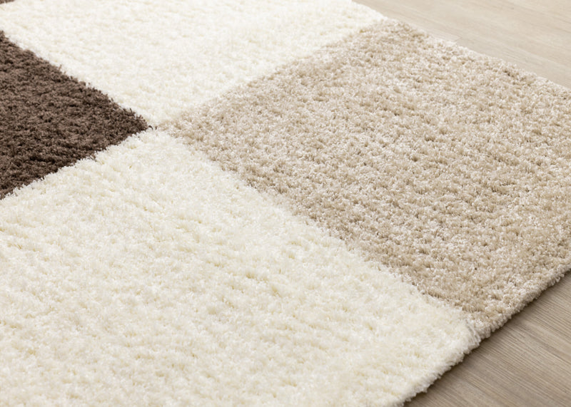 Tapis Fairmont a carreaux brun beige blanc, 6'7'' x 9'6''