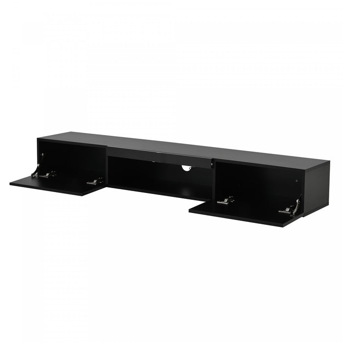 Evan meuble TV mural flottant – meuble avec eclairage LED et portes de rangement, noir