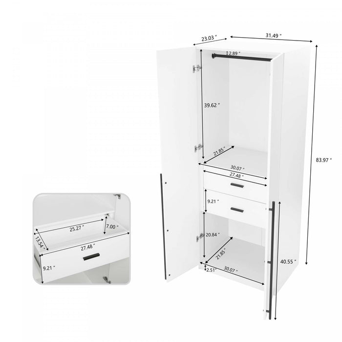 Armoire-penderie moderne Lee 2 pieces en blanc