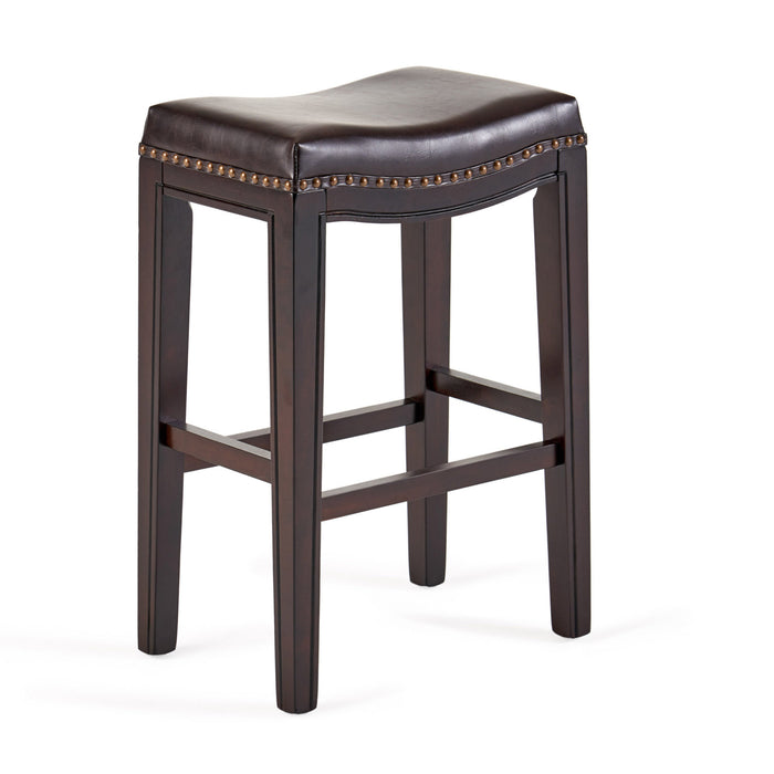 Ensemble De 2 Tabourets De Comptoir Tiffin, Siège Selle Avec Garniture Cloutée, Cuir Végétalien - Brun