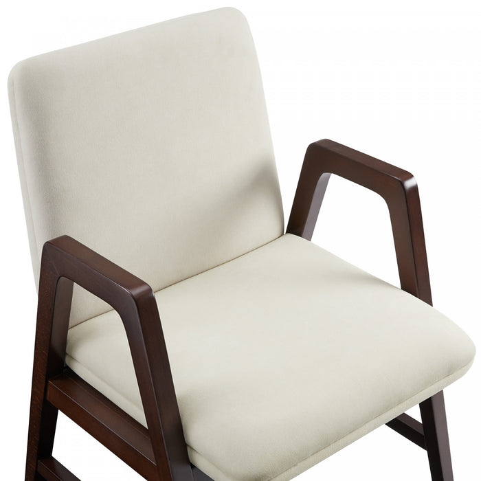 Fauteuil moderne Stella en velours avec accoudoirs en bois, creme - Lot de 2