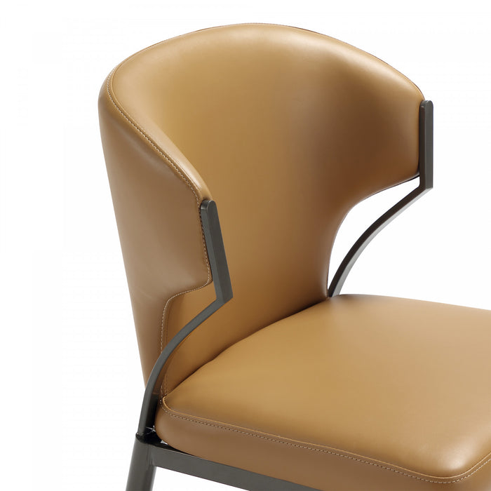 Chaise de salle a manger moderne en cuir vegetalien et metal Kirsten couleur camel - Lot de 4