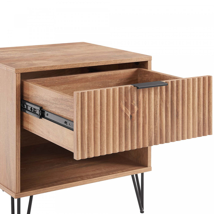 Table de nuit moderne Dumbo 20\" a cannelures en brun dore (1 tiroir) – Lot de 2