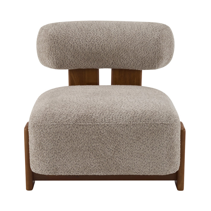 Luma Fauteuil de Salon Moderne en Bouclette a Dossier Enroule et Cadre en Bois Massif, Brun, Noyer