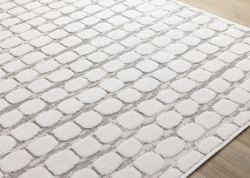 Tapis Oslo White a grands galets, 6'7\" x 9'6\"