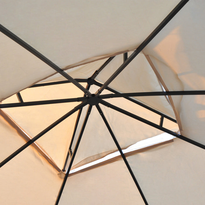 Outsunny 10x10pi Tonnelle De Jardin Double Toit Exterieur Auvent Terrasse Evenement Fete Tente Arriere-cour Pare-soleil Avec Rideau En Maille, Blanc Creme
