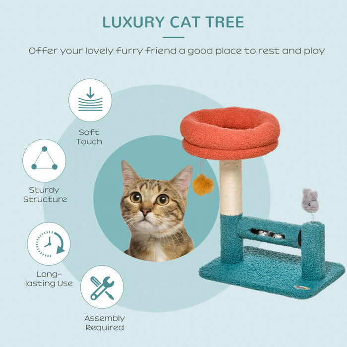 Pawhut Arbre A Chats Avec Lit Pour Chat Griffoir Balle Suspendue Balle Sur Ressort Rouleau Avec Clochettes Tissu En Peluche Doux Grand Confort Bleu Orange
