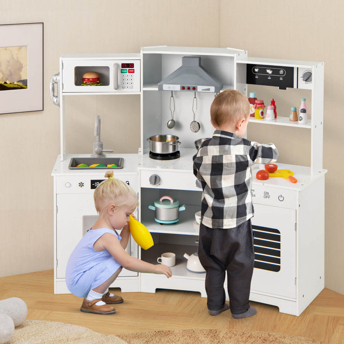 Costway Pretendre Jouer Cuisine Pour Enfants Tout Petit Enfant Age De 3 + Jeu De Jouet En Bois Avec Capuchon De Gamme Blanc