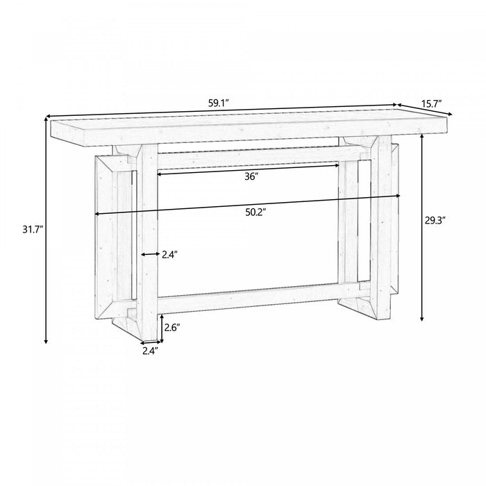 Table d'entree peinte Ethan 59,1'' avec design rectangulaire triple et pieds en bois de pin, grise