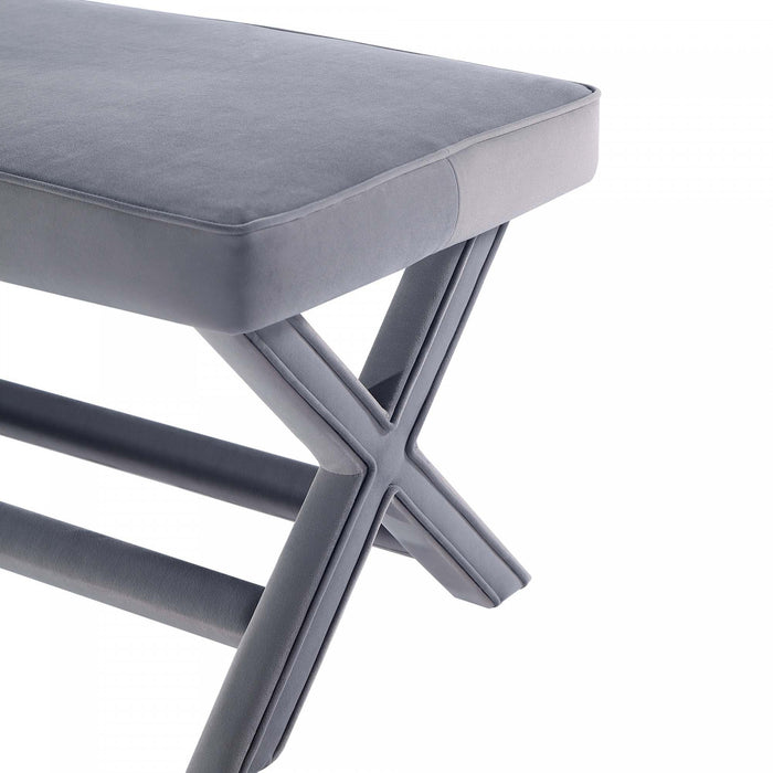 Banc d’appoint Abigail style milieu du siecle moderne en velours gris