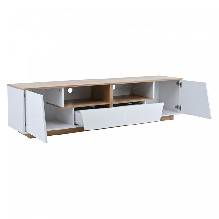 Lumina Meuble TV 64.9 po avec Lumieres LED et Finition Haute Brillance, Blanc/Bois