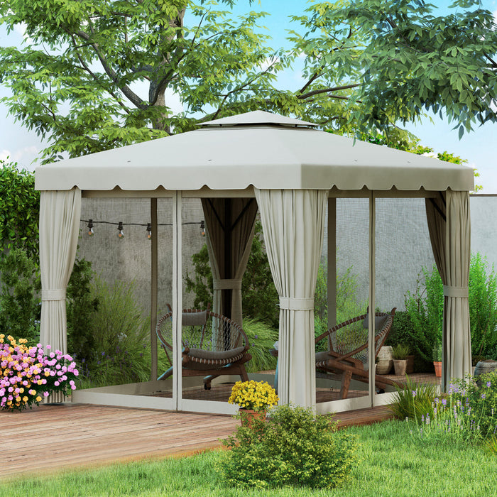 Outsunny Tente D'abris De Jardin 10'x10' Avec Parois Laterales, Blanc Creme