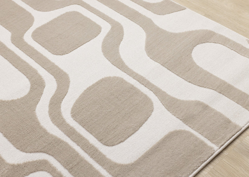 Carpette Leopold beige et crème de style moderne du milieu du 20e siècle - 2 pi 7 po x 4 pi 11 po