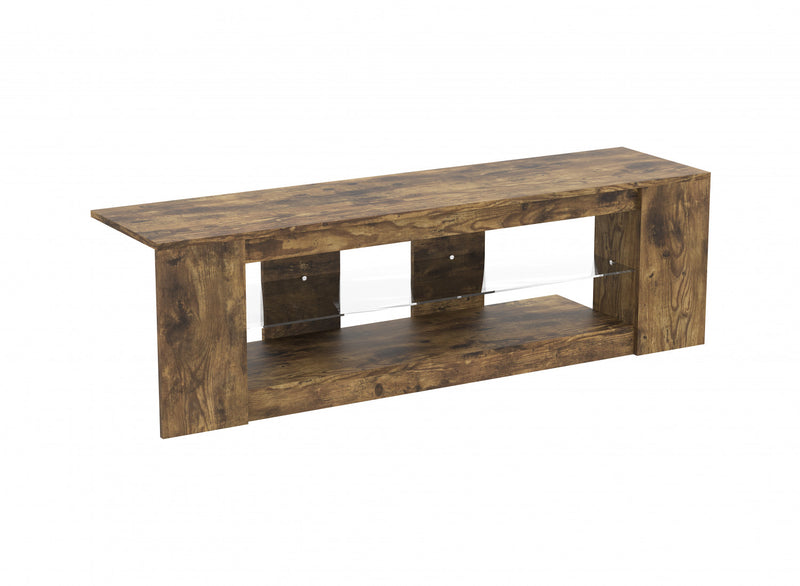 Meuble pour téléviseur de 55 po avec 2 tablettes et verre trempé - bois recyclé brun