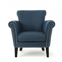  Chaise Mason En Tissu Avec Pieds En Bois Et Finition Cloutée - Bleu Marine