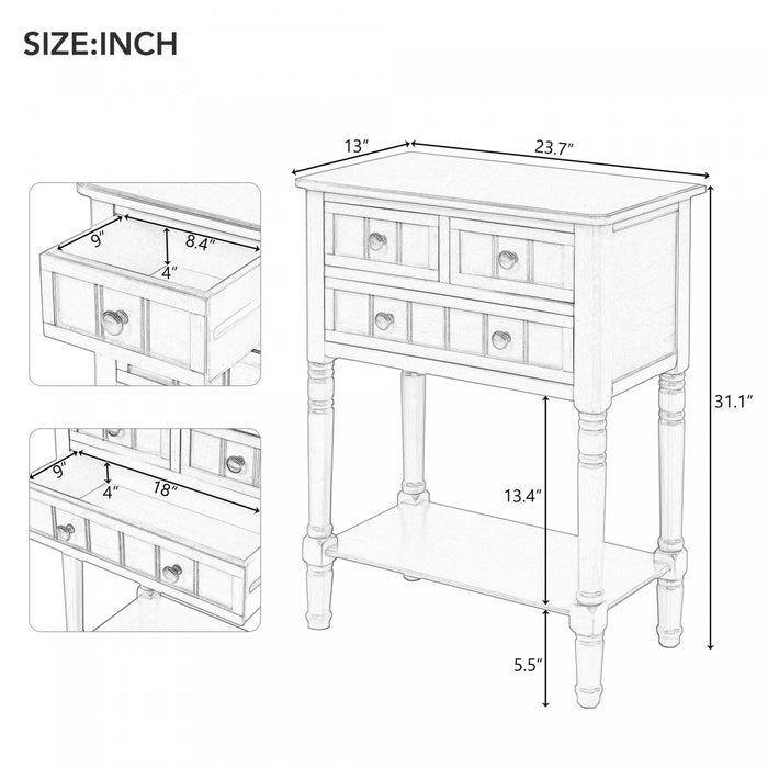Table Console Olivia En Bois Massif Avec Tiroirs Et Etagere Inferieure - Marron