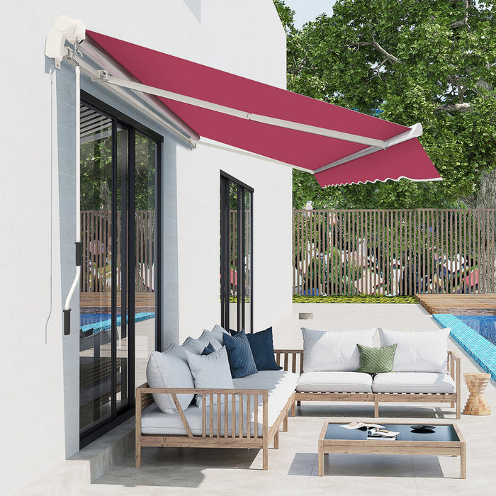 Store Banne Manuel Retractable Alu. Polyester Impermeabilise Haute Densite 4 X 2,5 M Bordeaux