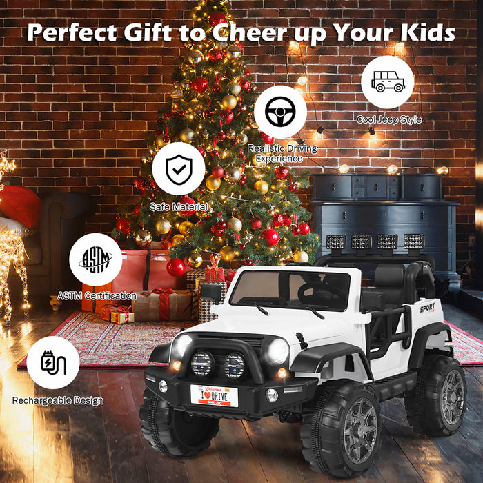 Voiture Pour Enfants 2 Places 12v, Pick-up Telecommande Avec Compartiment De Rangement, Coloris Blanc