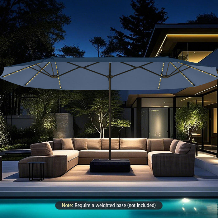 Costway Parasol de patio extra-large de 15,5 pieds avec lumieres solaires LED et 12 baleines robustes bleu marine