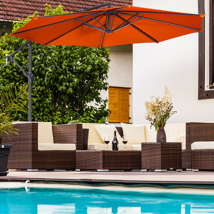 Costway Parasol suspendu 10' FT pour patio, ombre solaire decalee exterieur Marche base Croix Orange