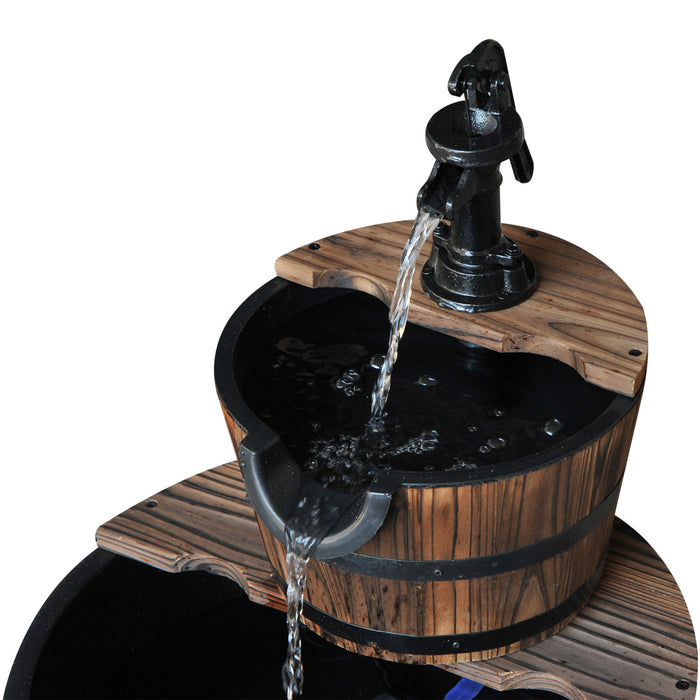 Fontaine A Eau En Bois A 2 Niveaux Outsunny Avec Fonction De Cascade De Pompe Electrique Decoration Interieure Exterieure