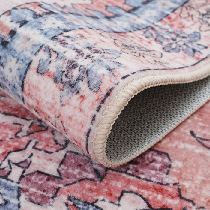 Aqua Flammes Rose Tapis Lavable Et Antiderapant A Poils Ras 5'x7'