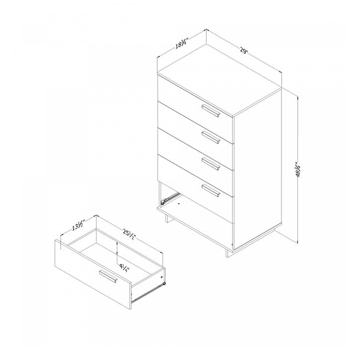 Commode verticale de rangement Cavalleri à 5 tiroirs - blanc pur