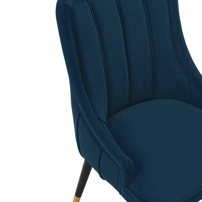 Chaise de salle a manger moderne en bois Eda avec revetement en tissu bleu nuit - Lot de 2