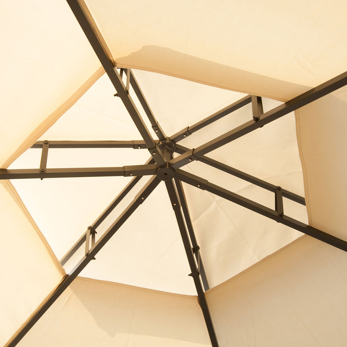 Outsunny 13 Pieds Gazebo Hexagone Exterieur Auvent Portable Jardin Avec Rideaux Beige