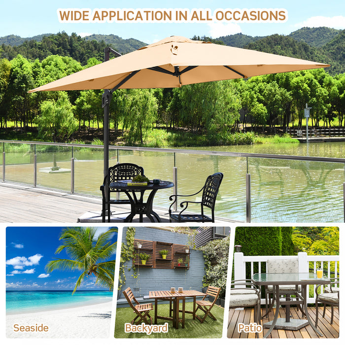Costway Parasol cantilever 10x10 ft pour terrasse, aluminium, rotation 360°, inclinable, beige