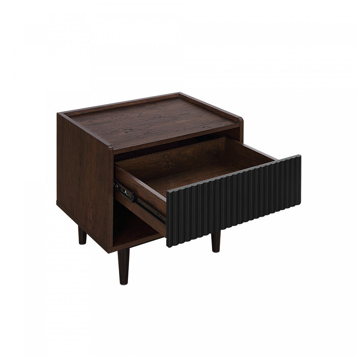 Table de nuit Duane style milieu du siecle 20\" cannelee noire (1 tiroir) - Lot de 2